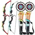 OKKIDY 2 Pack Bow and Arrow for Kids Toys with LED Lights - Archery Set with 2 Bow, 20 Suction Cups Arrows 2 Target and 2 Shoulder-Strapped Quiver Indoor and Outdoor Toys for Boys and Girls