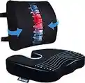 Seat Cushion & Lumbar Support Pillow for Office Chair, Car, Wheelchair Memory Foam Desk Chair Cushion for Sciatica, Lower Back & Tailbone Pain Relief Desk Pad with Adjustable Strap 3D Washable Cover