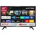 Antteq AV32 Fernseher 32 Zoll (80 cm) Smart TV mit Netflix, Prime Video, Rakuten TV, DAZN, Disney+, YouTube, UVM, WiFi, Triple-Tuner DVB-T2 / S2 / C, Dolby Audio