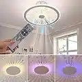 IZOWE Ceiling Fan with Lights Remote 3 Color Dimming 3 Wind Speed Invisible Enclosed Low Profile Ceiling Light with Fan RGB Light 35W 17.7in