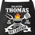 MoonWorks® Grill-Schürze mit Spruch personalisierbar personalisierbar Grillmeister [Wunschname] der Mann, der Mytos, die Legende schwarz unisize