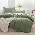 JELLYMONI Green 100% Washed Cotton Duvet Cover Set, 3 Pieces Luxury Soft Bedding Set with Zipper Closure. Solid Color Pattern Duvet Cover King Size(No Comforter)