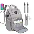 Baby Diaper Bag Backpack, Multi-Function Waterproof Maternity Nappy Bags with USB Port for Mom & Dad, Large Capacity (Grey)