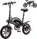 DYU Folding Electric Bike, 14 inch Portable E-bike, Smart Electric Bicycle with Pedal Assist, 3 Riding Modes City EBike with Battery Indicator, Height Adjustable, Compact Portable, Unisex Adult