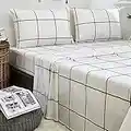 Houseri White Plaid Sheet Set Queen Black and White Queen Fitted Sheet Buffalo Checkered Flat Sheet Queen Mattress Cover for Women Men Teens Queen Grid Sheet 4 Pcs Gingham Bedding Sheet Sets