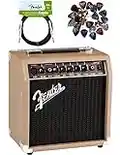 Fender Acoustasonic 15 Acoustic Guitar Amplifier Bundle with Instrument Cable, Picks, and Austin Bazaar Polishing Cloth