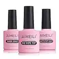 AIMEILI Base e Top & Matte Top Coat Semipermanente Smalto Semipermanente per Unghie in Gel UV LED Soak Off Kit per Manicure, 3 Pezzi Smalti Gel per Unghie Kit Semipermanente Unghie 10ml