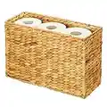mDesign Rustic Farmhouse Rice Weave Hyacinth Toilet Paper Holder Basket - Small Storage Organizer Tank Topper for Bathroom Counter or Top of Toilet - Holds 6 Rolls of Toilet Paper - Natural/Tan