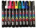 Posca Uni-Ball PC-5M [10 Pen Set] includes 1 of each - Black, White, Pink, Red, Yellow, Green, Blue, Light Blue, Silver and Gold