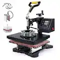 CREWORKS 5 in 1 Heat Press Machine, 30x22cm 600W Professional Heat Press, 360 Degree Swivel Heat Press Machine for T-Shirt Bag Mug Plate Hat More