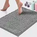 LuxUrux Bath Mat Extra-Soft Plush Bath Shower Bathroom Rug, 1'' Chenille Microfiber Material, Super Absorbent Shaggy Bath Rug (40 x 60 cm, Light Grey)