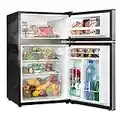 Whirlpool 3.1 Cu.Ft Mini Fridge with Freezer, 2 Door Refrigerator Small, Adjustable Thermostat, Low noise, Energy Efficient, Compact Fridge for Dorm, Office, Bedroom, Stainless Steel