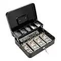 Cash Box with Lock and Money Tray Large Metal Money Safe Box for Adult Cash Box Tiered 11.8 x 9.4 x 3.54 Inches Black