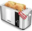 Mueller UltraToast Full Stainless Steel Toaster 4 Slice, Long Extra-Wide Slots with Removable Tray, Cancel/Defrost/Reheat Functions, 6 Browning Levels with LED Display