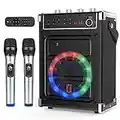 JYX Karaoke Machine with 2 UHF Wireless Microphones, Bluetooth Speaker with Bass/Treble Adjustment and LED Light, PA System Support TWS, AUX in, FM, REC, Supply for Party/Adults/Kids - Black