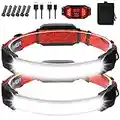 Headlamp Rechargeable 2 Packs,1500 Lumen 6 Modes LED Headlamp with Tail Red Light(Individual Control),Wide Beam Illumination Waterproof Lampe Frontale,Head Lamp for Running Hardhat Headlight