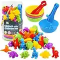 RAEQKS Counting Dinosaur Toys Matching Games with Sorting Bowls Preschool Learning Activities for Math Color Sorting Educational Sensory Montessori STEM Toy Sets for Kids Aged 3+ Years Old Boys Girls