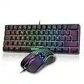 RedThunder 60% Ensemble Clavier et Souris 2-en-1 Gamer, AZERTY FRANÇAIS, Mini Clavier Ultra-Compact Rétroéclairé RGB 62 Touches, Souris Légère 6 Boutons 7200 DPI pour PC Mac PS5 Xbox