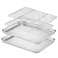 Velaze Set 2 Teglie da Forno con Griglia di Raffreddamento in Acciaio Inox, Teglia Vassoio Rettangolare per Pane, Biscotti, Pizza e Torte, Atossico e Antiaderente, 40 x 30 x 2.5 cm