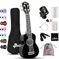 Winzz Soprano Ukulele Starter Kit For Beginners with Bag, Clip-On Tuner, Extra Strings, Strap, Plectrum, Fret Stickers, Chords Card, Polishing Cloth, Black