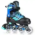 DIKASHI Black/Blue Roller Blades Skates Boys Girls Adjustable Inline Skates for Kids Adults with Light up Wheels Outdoor Indoor Roller Skates Size 4-7