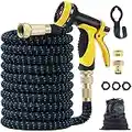 Expandable Garden Hose, 25ft Flexible Water Hose Pipe Expanding Hose Magic Hose Pipes with 1/2" & 3/4" Solid Brass Fittings,10 Functions Spray Gun,Triple Latex Core, No-Kink,Leak-Proof Expandable Hose