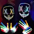 Zpisf 2 Packs Purge Mask and Gloves, Halloween Led Mask Light up Scary Mask with 3 Lighting Modes for Halloween Cosplay Costume and Party Supplies (B - Pink/Ice Blue+Ice Blue/Orange)