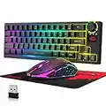 ZIYOU LANG Kit Tastiera e Mouse Gaming Wireless, 2.4G Senza Fili Semi-Meccanica Tastiera di Gioco con Ricevitore USB,4000mAh Ricaricabili,RGB Backlit+2400 DPI Mouse Mute+Mouse Pad per PC Mac-Nero