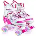 Kids Roller Skates, 4 Sizes Adjustable Roller Skates for Kids Girls Beginners with Light up Wheels, Shining Laser Design, Suitable for Kids Indoor & Outdoor Playing, Gift for Kids Birthday Christmas