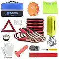 PACETAP Car Roadside Emergency Kit, Essential Auto Safety Road Side Assistance Tool Kit with LED Road Flare, Jumper Cables, Towing Rope, Triangle and More Winter Vehicle Accessories