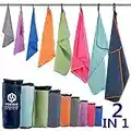 Microfiber Sport Travel Towel Set-(S -32"x16"x2)-Quick Dry, Absorbent, Ultra Compact Towels-Fit for Beach Yoga Golf Gym Camping Backpacking Hiking+Hand Towel&Carry Pouch(S Dblue)