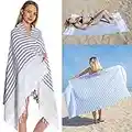 DEMMEX 2022 Ibiza Softest Turkish Cotton Beach Towel, Thin & Light Turkish Peshtemal Towel, Prewashed, XXL 75"x37" (Navy-Mint)