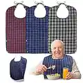 Roylvan Adult Bibs, 3 Pcs Washable Clothing Protector with Crumb Catcher for Eating, Reusable Waterproof Large Feeding Adult Bibs for Men Women Elderly Senior