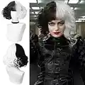 NICAT Cruella Deville Wig Black and White Cosplay Cruella Costumes Wig with Future Mask for Women Halloween Christmas Party NT005BW