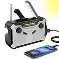 Solar Radio, AM/FM Tragbar Kurbelradio Dynamo Notfallradio mit 4000mAh Wiederaufladbare Batterie, Led Taschenlampe, SOS-Alarm für Camping, Ourdoor, Notfall (Grey)