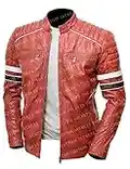 Mens Cafe Racer Retro Motorcycle Leather Jacket (XL, Red)