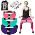 Bande di resistenza, fascia di resistenza per gambe e glutei, include fascia per esercizi di allenamento, fascia antiscivolo per donne e uomini Hip Circle, set di 3 barelle (rosa, blu, viola)