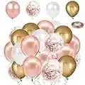 50 Piezas Globo de fiesta, Rosado Globos Metalizados Dorados y Latex Blancos, Globos de confeti de oro rosa, Helio adecuado, Como decoración, Decoración para bodas, Cumpleaños y fiestas, Ø 30cm Globos