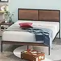 ZINUS Mory 30 cm Metal and Wood Platform Bed Frame with Split Headboard | Wood Slat Support | Easy Assembly | Double | Brown