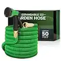 Joeys Garden Expandable Garden Hose with 8 Function Hose Nozzle, Lightweight Anti-Kink Flexible Garden Hoses, Extra Strength Fabric with Double Latex Core (50 FT, Green)