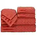 Lavish Home 6-Piece Cotton Deluxe Plush Bath Towel Set – Chevron Patterned Plush Sculpted Spa Luxury Decorative Body, Hand and Face Towels (Brick)