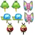 Amosfun Birthday Party Balloons Cartoon Animals Cute Frogs Ladybugs Snails Butterflies Aluminum Balloons 8PCS Small Size