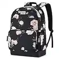 MOSISO 15.6-16 inch Laptop Backpack for Women, Polyester Anti-Theft Stylish Casual Daypack Bag with Luggage Strap & USB Charging Port, Camellia Travel Backpack, Black