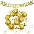 Creative Life Welcome Home Decoration Welcome Home Banner and Gold Balloons inclued Gold Metallic Chrome Balloons and Gold confetti Ballons for Home Decoration Family Party Supplies (GOLD)