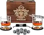 Juego de Copas de Cristal Roca - Caja de Regalo con Rocas de Enfriamiento para Whisky - Juego de Copas Scotch - Juego de Piedras de Whisky de Bourbon - Regalo Ideal de Bourbon para los Hombres