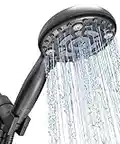 LOKBY 5″ High Pressure Handheld Shower Head 6-Setting - High Flow Even with Low Water Pressure - Hand Held Showerhead Set with 59″ Stainless Steel Hose, Teflon Tape, Rubber Washers, Bracket - Black