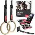 Turnringe Holz Gym Rings + Türanker & Trainings-eBook – Olympische Gymnastik Holzturnringe & Gurte + Markierungen | Turnerringe Gymnastikringe Fitness Ringe Workout Sport | Kinder Männer Frauen