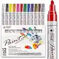 Paint Pens Paint Markers Never Fade Quick Dry and Permanent,12 Color Oil-Based Waterproof Paint Marker Pen Set for Rock Painting, Stone, Ceramic, Wood, Fabric, Plastic, Canvas, Glass, Mugs, DIY Craft