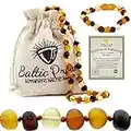 Baltic Proud Raw Amber Necklace and Bracelet Gift Set (Unisex Multi Raw 12.5 Inches/5.5 Inches) - Certified Premium Quality Raw Baltic Sea Amber