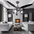 ANFERSONLIGHT Modern Black Ceiling Fan with 5 Rotatable Light Set, Remote Control, Indoor Quiet Fan Chandelier, 48-inch1